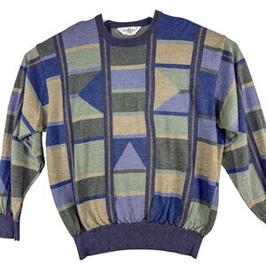 Vintage‎ Dalmine Sweater Mens XL Wool Made Italy Geometric Crewneck 90s